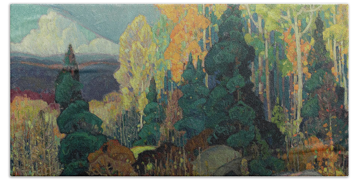 Canadian Painters Bath Towel featuring the painting Autumn Hillside, 1920 by Franklin Carmichael