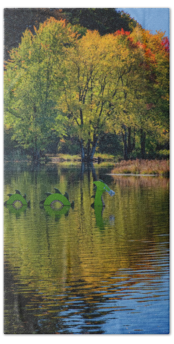 East Dover Vermont Bath Towel featuring the photograph Autumn Marina Dragon by Tom Singleton