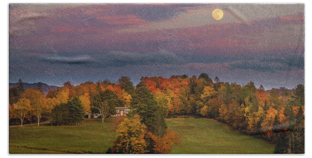 Moon Hand Towel featuring the photograph Autumn Moonrise by Tim Kirchoff