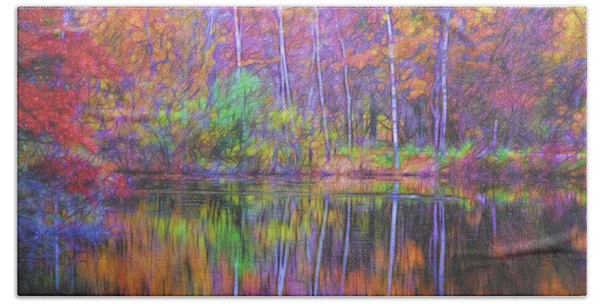 Lake Reflection Bath Towel featuring the photograph Autumn Reflection II by Tom Singleton