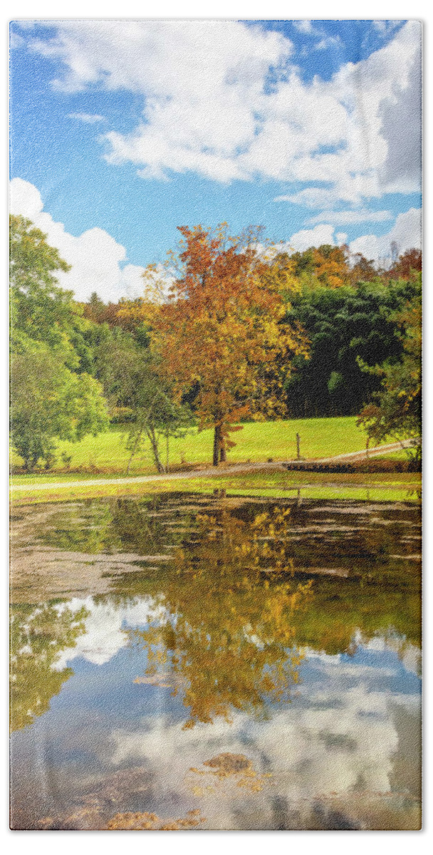 Blairsville Bath Towel featuring the photograph Autumn Reflections at the Lake II by Debra and Dave Vanderlaan