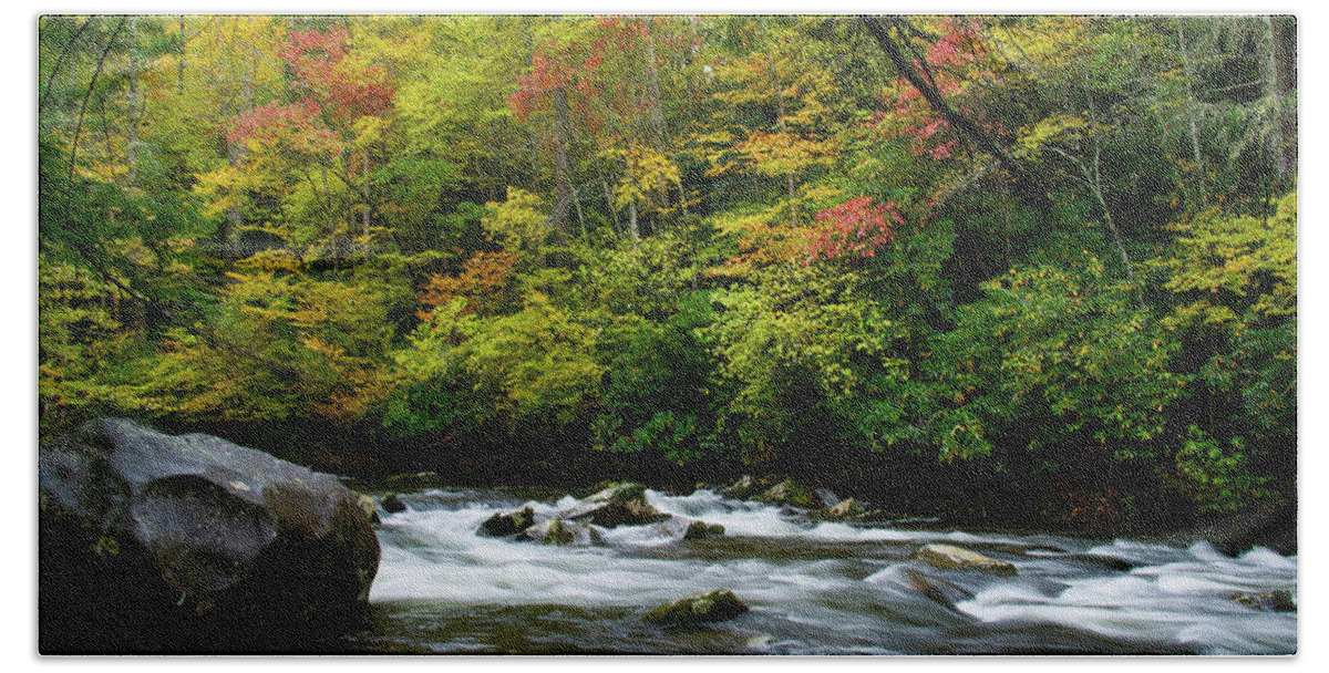 Autumn Bath Towel featuring the photograph Autumn Stream 2 by Larry Bohlin