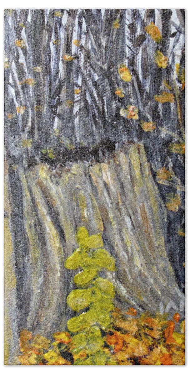 Stump Hand Towel featuring the painting Autumn Stump by Ian MacDonald