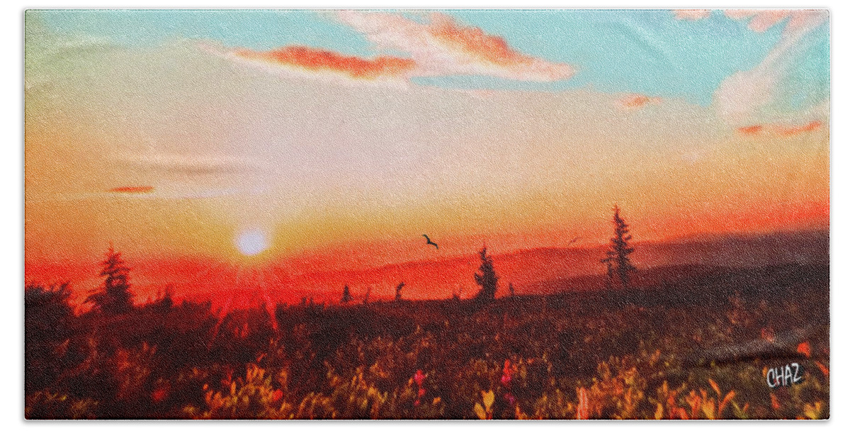 Aunt Hand Towel featuring the painting Autumn Sunset by CHAZ Daugherty