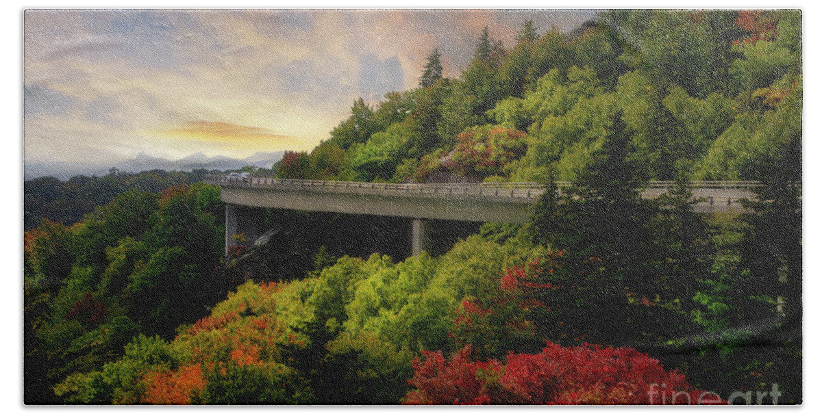 Viaduct Bath Towel featuring the photograph Autumn Sunset on the Blue Ridge Parkway by Shelia Hunt