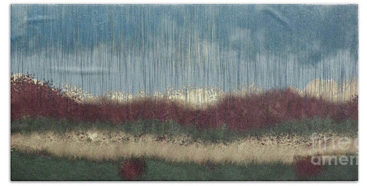 Abstract Bath Towel featuring the digital art Autumnal rain by Bentley Davis