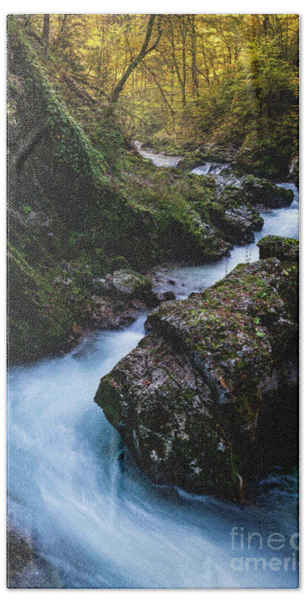 River Hand Towel featuring the photograph Autumnal stream by Yuri Santin