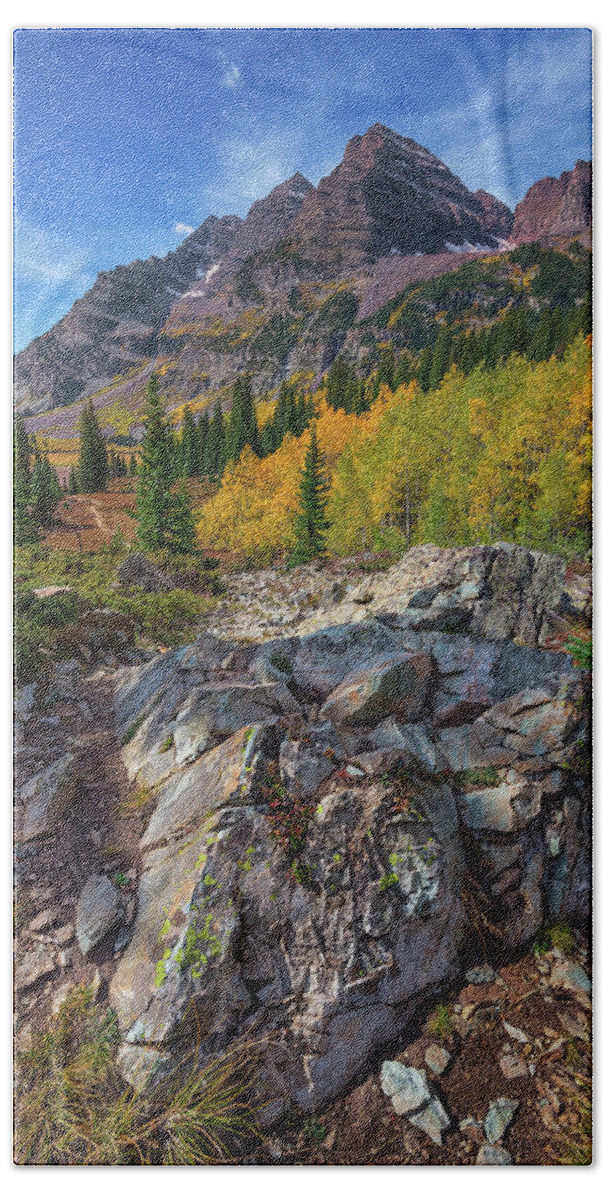 Colorado Bath Towel featuring the photograph Autumn's Glory at Maroon Bells by Kristen Wilkinson