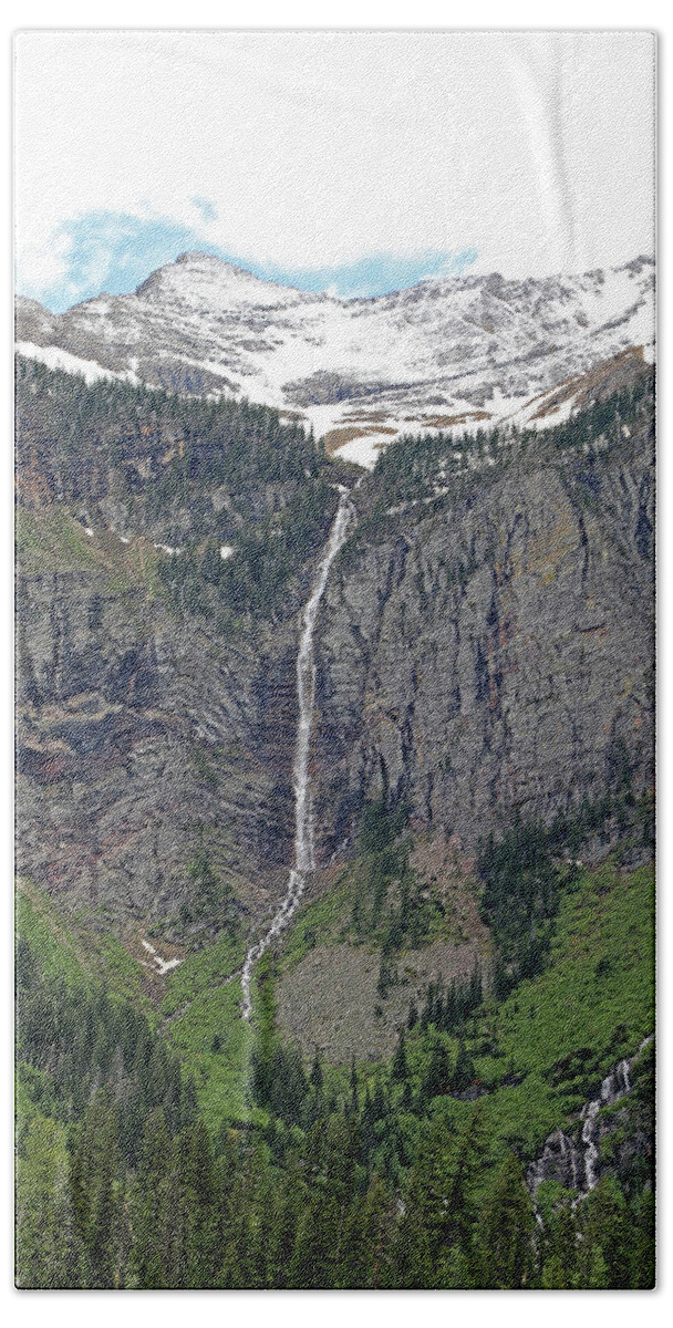 Avalanche Falls Bath Towel featuring the photograph Avalanche Falls - Glacier National Park by Richard Krebs