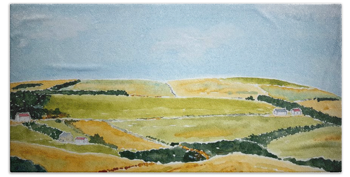 Watercolor Hand Towel featuring the painting Ayrshire Farms by John Klobucher