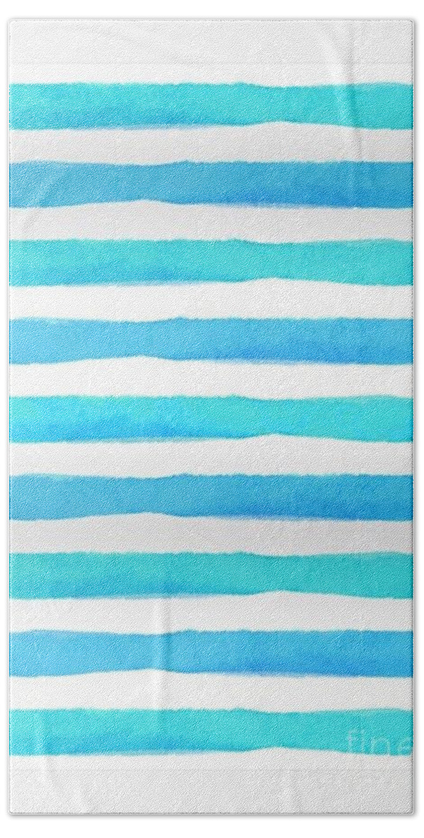 Azure Blue Bath Towel featuring the painting Azure strapes - abstract by Vesna Antic