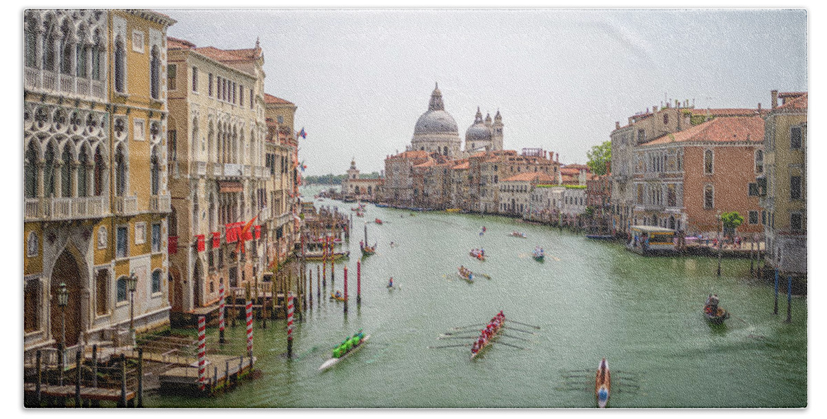 Fine Art Hand Towel featuring the photograph B0006871 - Regatta on the Gran Canal, Venice by Marco Missiaja