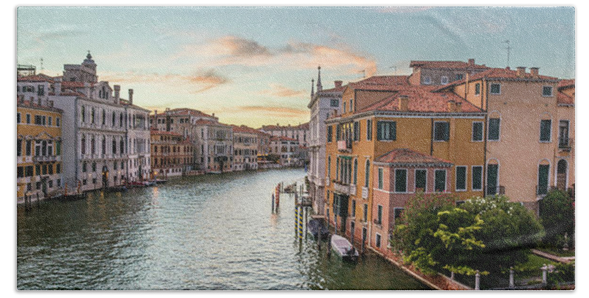 Fine Art Photo Bath Towel featuring the photograph B0009354x2-2060_Sunset on the Grand Canal during the Lockdown, Venic by Marco Missiaja
