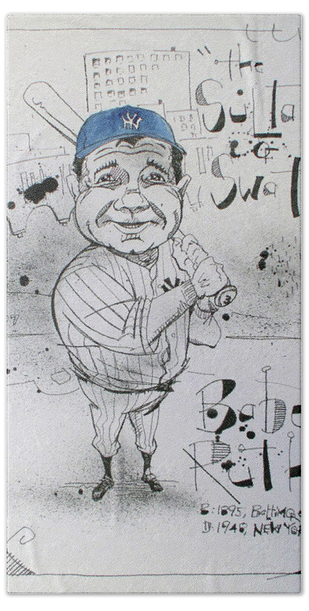  Bath Towel featuring the drawing Babe Ruth by Phil Mckenney