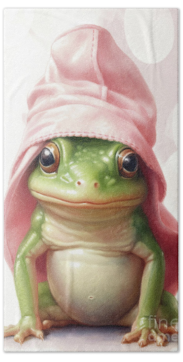 Frog Hand Towel featuring the painting Baby Bullfrog by Tina LeCour