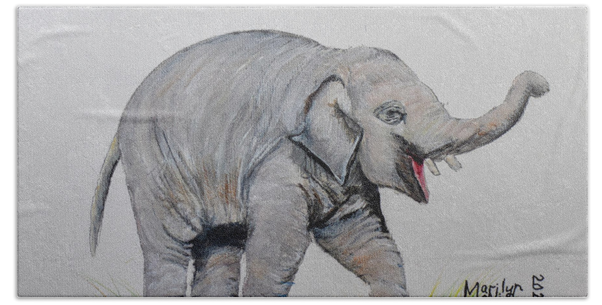 Mammal Bath Towel featuring the painting Baby Elephant 2 by Marilyn McNish