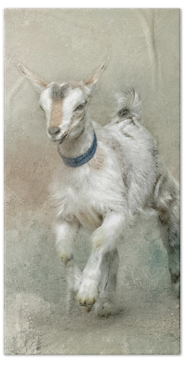 Goat Hand Towel featuring the digital art Baby Goat by Jeanette Mahoney