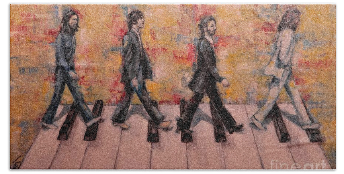 Beatles Hand Towel featuring the painting The Keys On Abbey Road by Dan Campbell