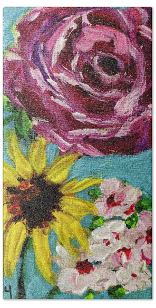 Roses Bath Towel featuring the painting Backyard Blooms by Roxy Rich