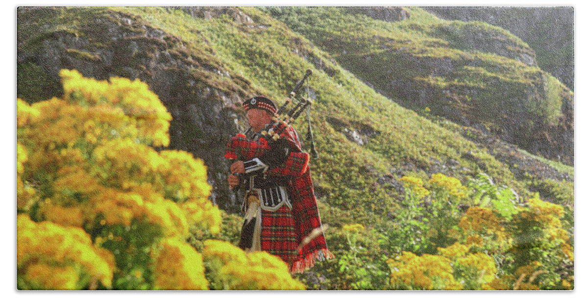 Bagpipes Hand Towel featuring the photograph Bag Pipes on Skye by Gene Taylor