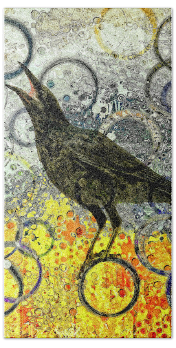 Raven Hand Towel featuring the mixed media Balancing Act No. 2 by Sandra Selle Rodriguez