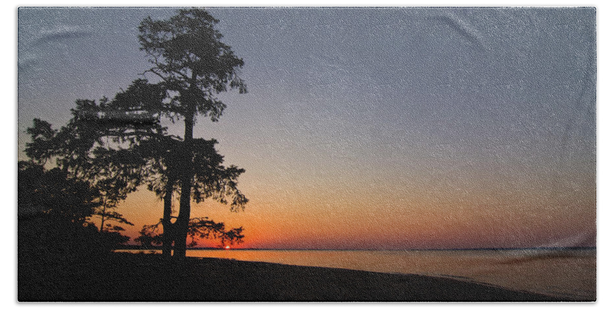 Bald Cypress Hand Towel featuring the photograph Bald Cypress Sunset at Pine Cliff Recreation Area by Bob Decker