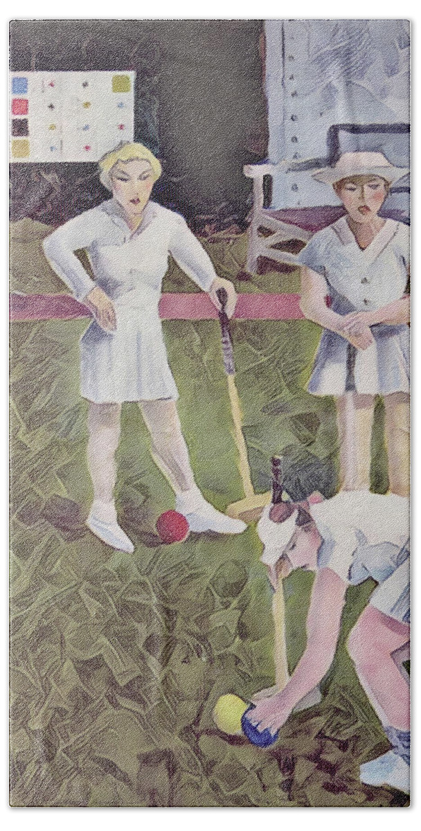 Croquet Hand Towel featuring the painting Ball in Hand by Thomas Tribby