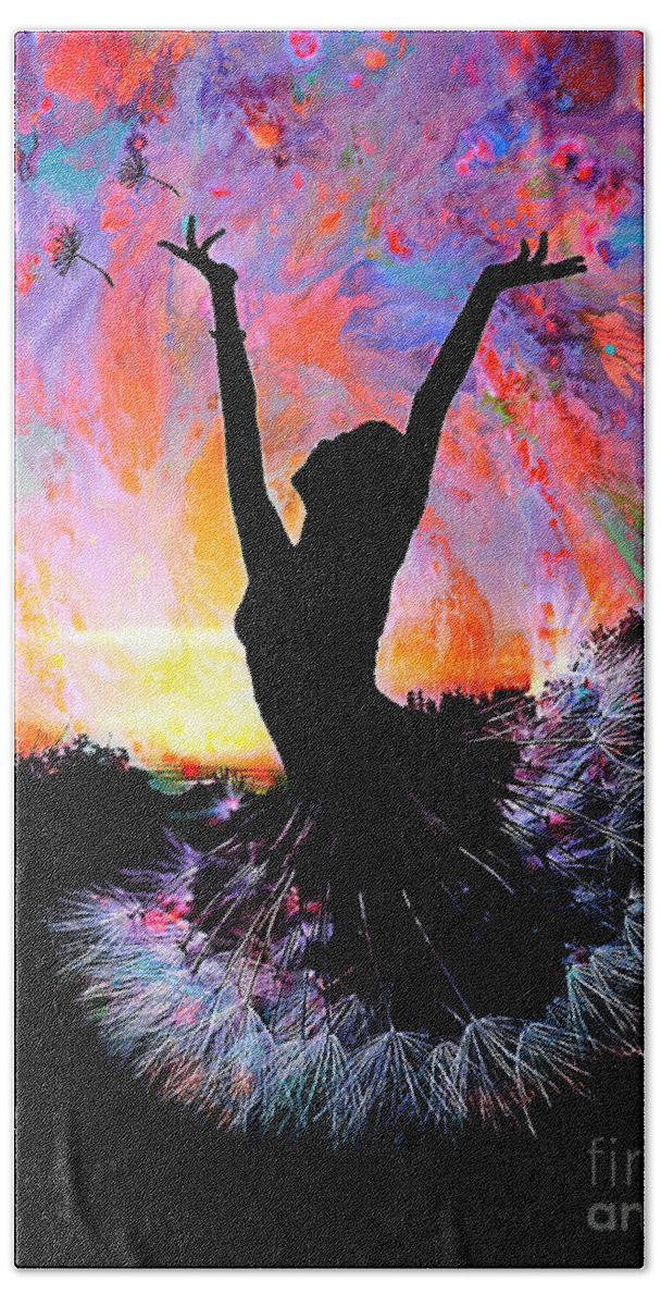 Ballerina Bath Towel featuring the painting Ballerina dance flower girl 043 by Gull G