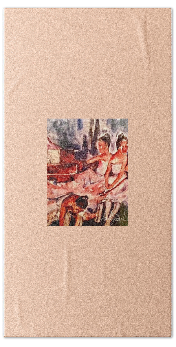  Bath Towel featuring the painting Ballerina girls by Angie ONeal