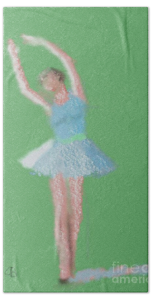 Ballerina Bath Towel featuring the digital art Ballerina in Blue by Arlene Babad