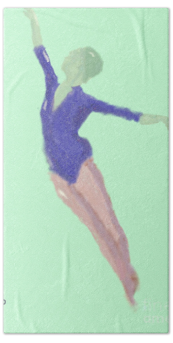 Ballerina Ballet Rehearsal Dancer Dance Jump Arms Reaching Art Artist Paintings Babad Arlene Bath Towel featuring the digital art Ballerina Jumping by Arlene Babad