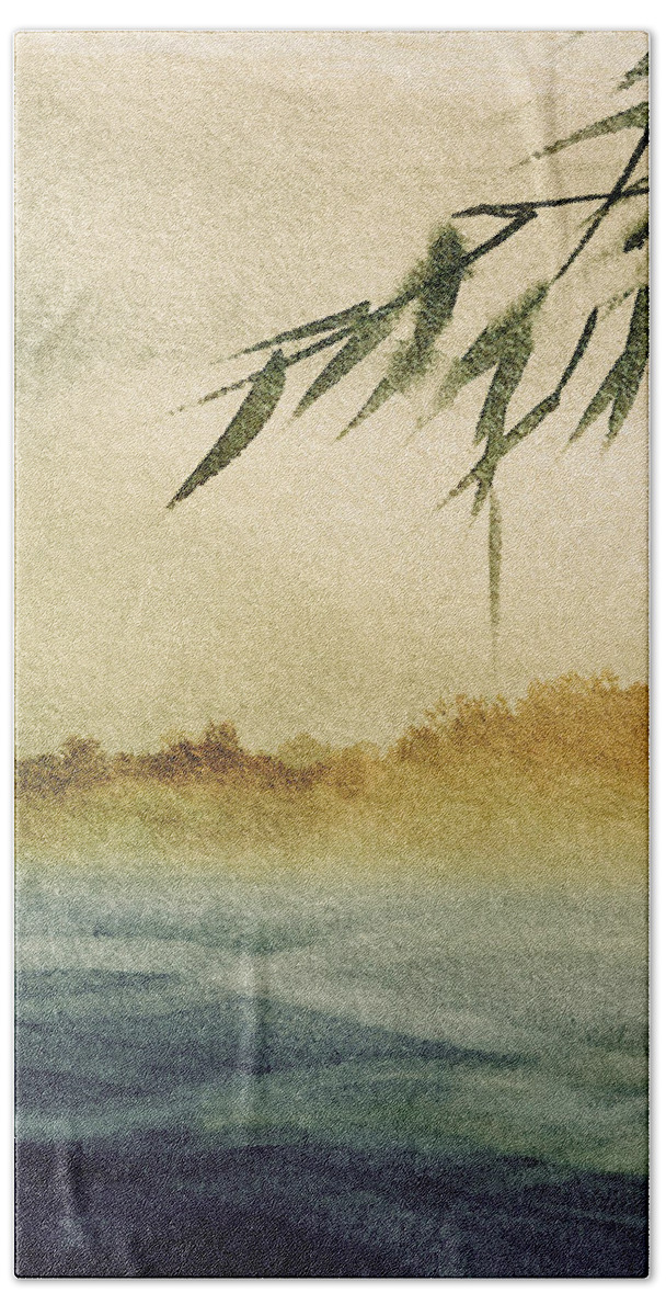 Watercolor Paintings Bath Towel featuring the mixed media Bamboo Over Water by Colleen Taylor