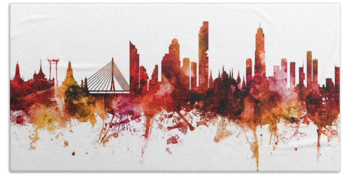 Bangkok Hand Towel featuring the digital art Bangkok Thailand Skyline #26 by Michael Tompsett