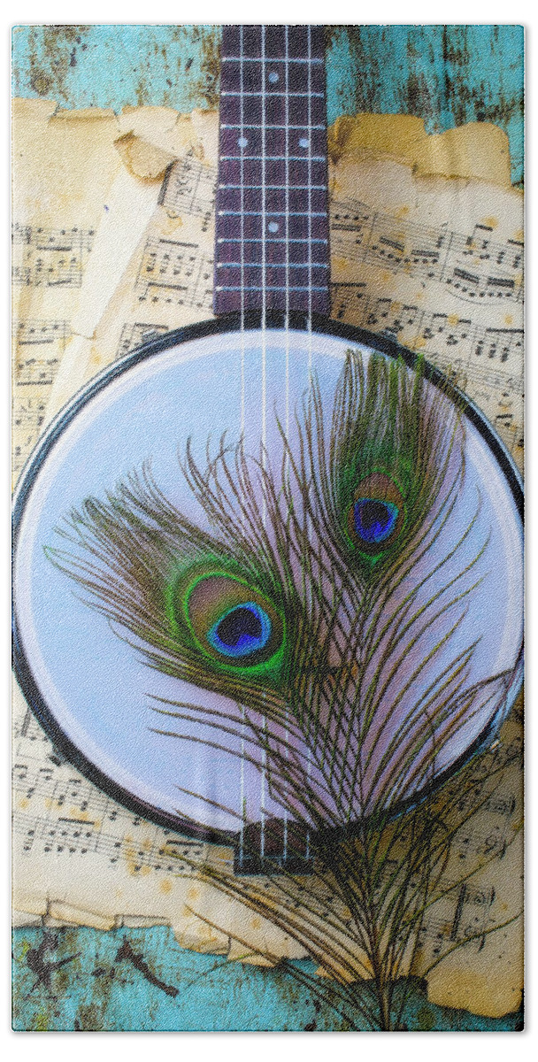 American Hand Towel featuring the photograph Banjo And Peacock Feathers by Garry Gay