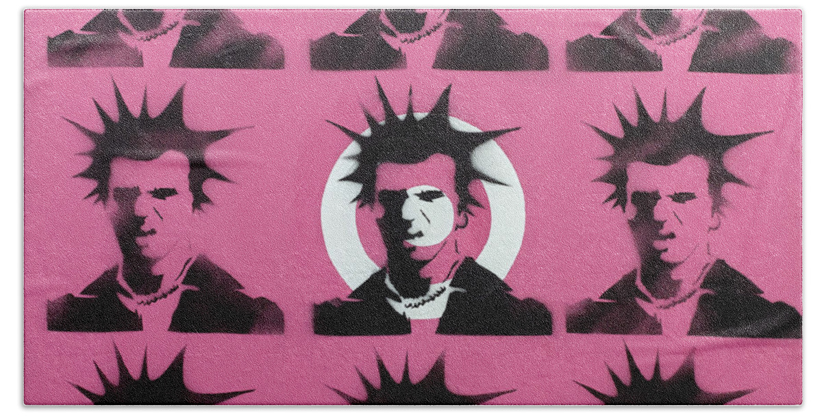 Street Art Hand Towel featuring the painting Banksy Sid Vicious by My Banksy