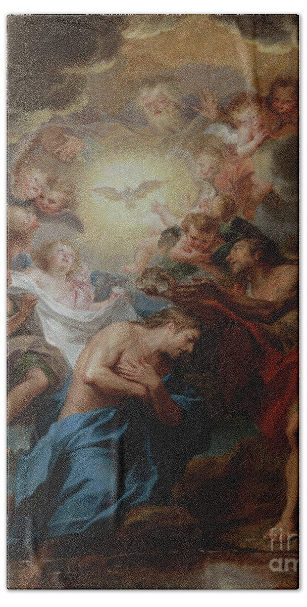 Baptism Of Christ Bath Towel featuring the painting Baptism of Christ - CZBPC by Antoine Coypel