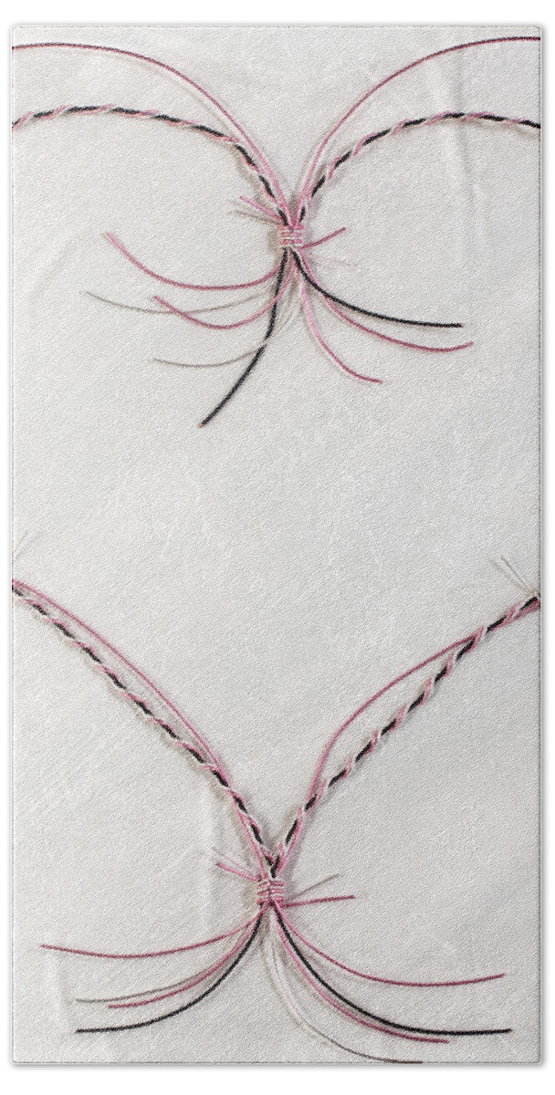 Heart Bath Towel featuring the mixed media Barbed Heart-Pink on White by Tamara Nelson