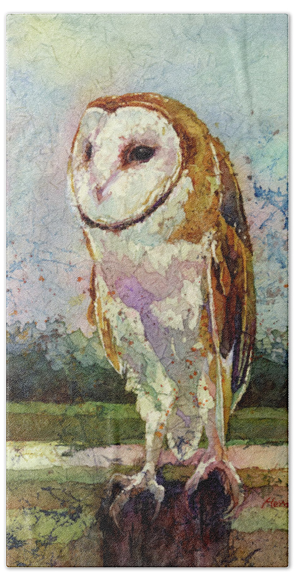 Owl Hand Towel featuring the painting Barn Owl by Hailey E Herrera