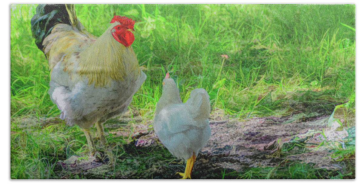 Chicken Bath Towel featuring the photograph Barnyard Chatter by Marcy Wielfaert