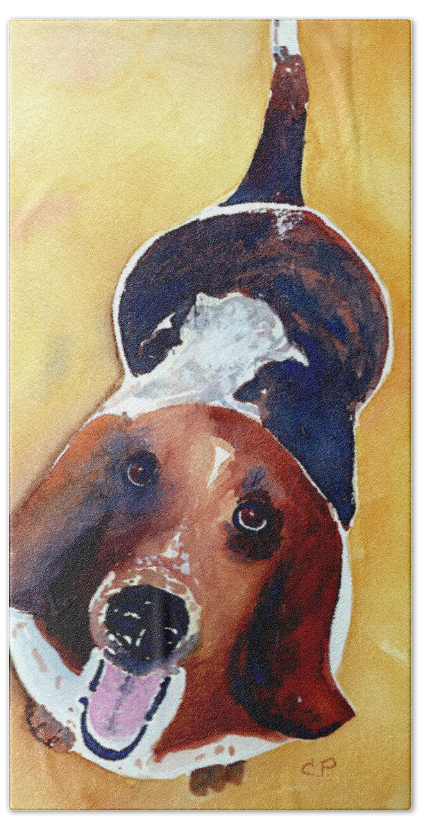 Pet Hand Towel featuring the painting Basset Hound by Cheryl Prather