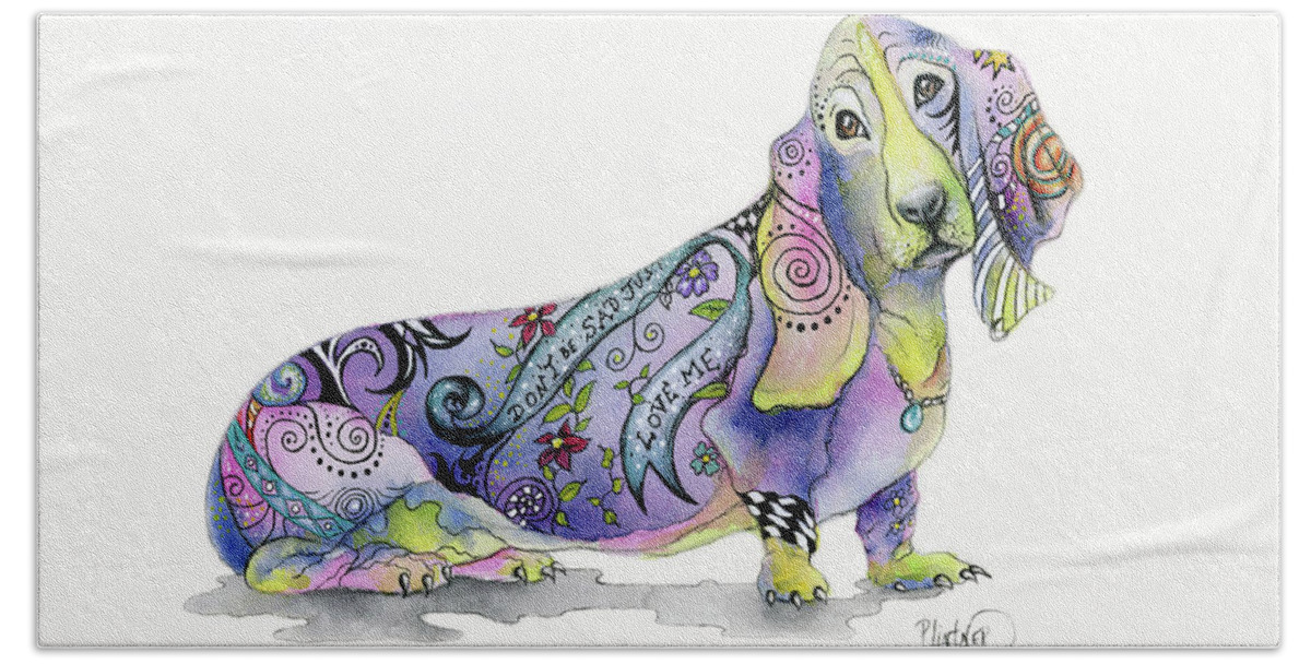 Basset Hound Tattoo Dog Hand Towel featuring the painting Basset Hound by Patricia Lintner