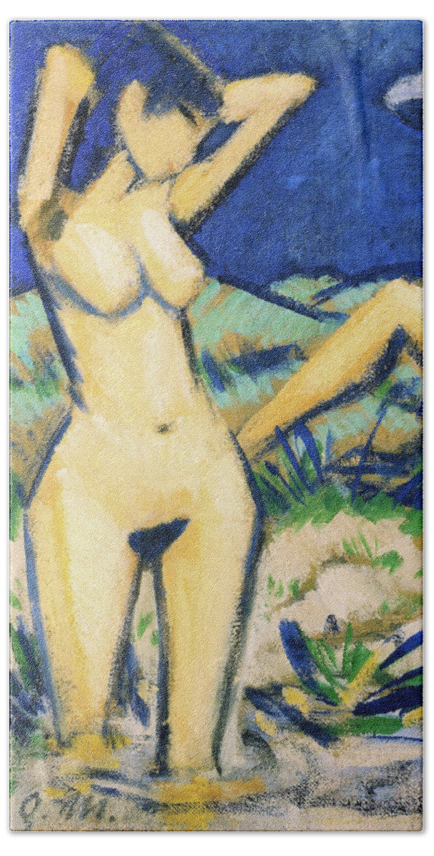 Bathers Hand Towel featuring the painting Bathers - Digital Remastered Edition by Otto Mueller