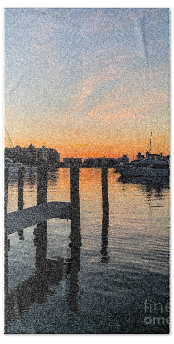 Bayfront Hand Towel featuring the photograph Bayfront Park Marina Sunset by Gary F Richards