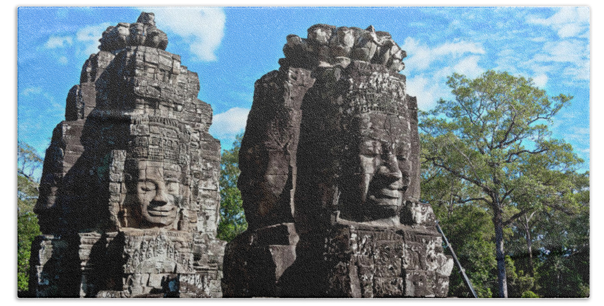 Angkor Bath Towel featuring the photograph Bayon temple. Angkor Wat. Cambodia by Lie Yim