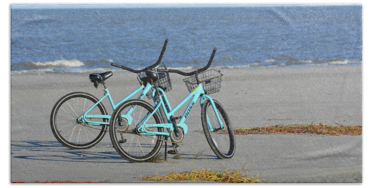 Beach Bath Towel featuring the photograph Beach Bikes by Jerry Griffin