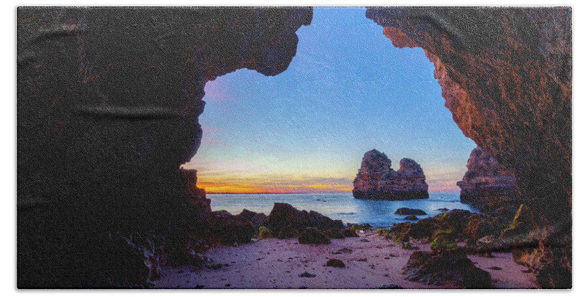 Atlantic Ocean Hand Towel featuring the photograph Beach Cave by Evgeni Dinev