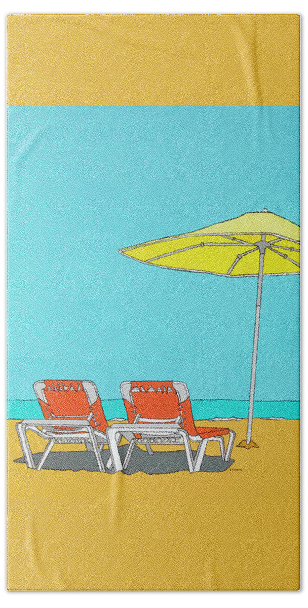 Orange Beach Chairs Water Longisland Montauk Florida Capecod Bath Towel featuring the painting Beach Chairs by Mike Stanko