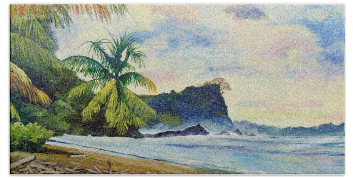 Waltmaes Bath Towel featuring the painting Beach in Costa Rica by Walt Maes