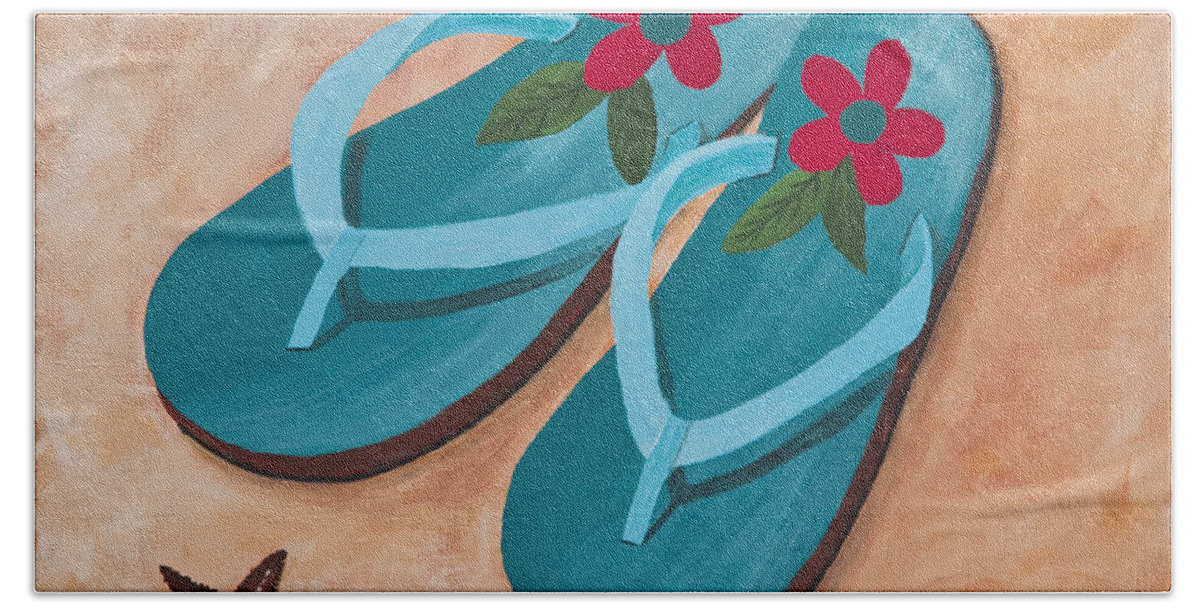 Landscape Bath Towel featuring the painting Beach Sandals 2 by Darice Machel McGuire
