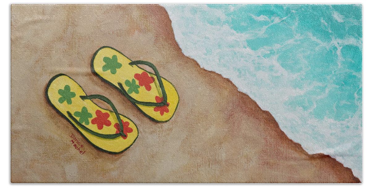 Landscape Hand Towel featuring the painting Beach Sandals 3 by Darice Machel McGuire